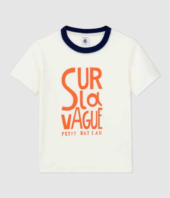 Kurzärmeliges T-Shirt aus Baumwolle für Jungen weiss MARSHMALLOW