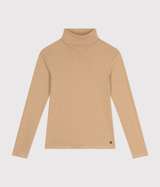 Damen-Rollkragenshirt "L'Iconique" aus Baumwolle braun CUIVRE/ MARSHMALLOW