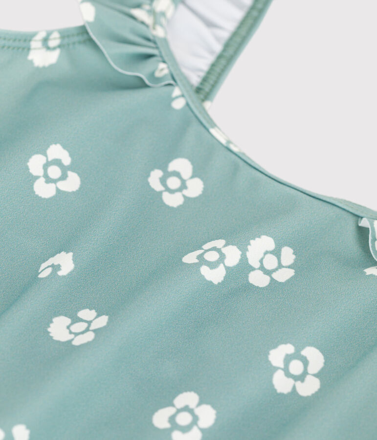 Einteiliger Kinder-Badeanzug mit Blumenmotiv gr&uuml;n/weiss