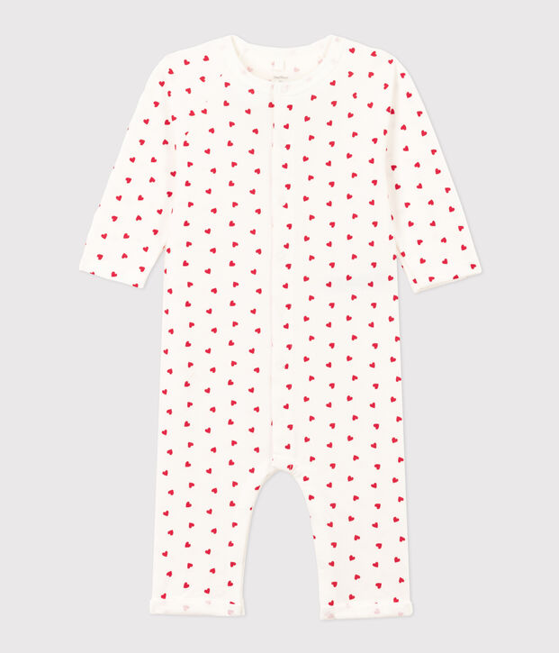 Baby-Langoverall aus Molton mit Herzchen weiss/rot