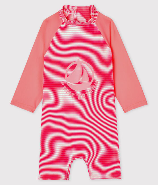 Baby-Badeanzug aus recyceltem Material rosa GEISHA/weiss MARSHMALLOW