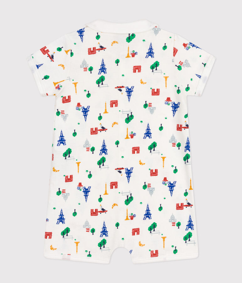 Baby-Kurzoverall aus Baumwolle weiss MARSHMALLOW/weiss MULTICO