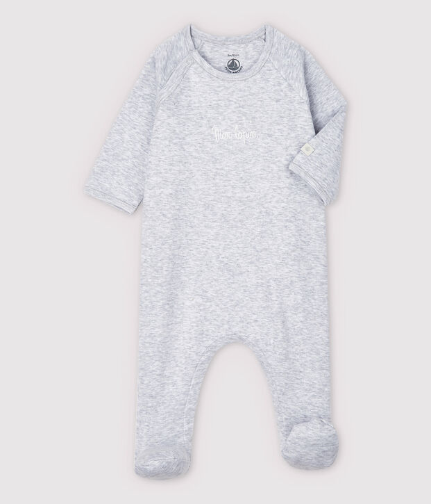 Grau melierter Baby-Strampler aus Bio-Baumwolle grau