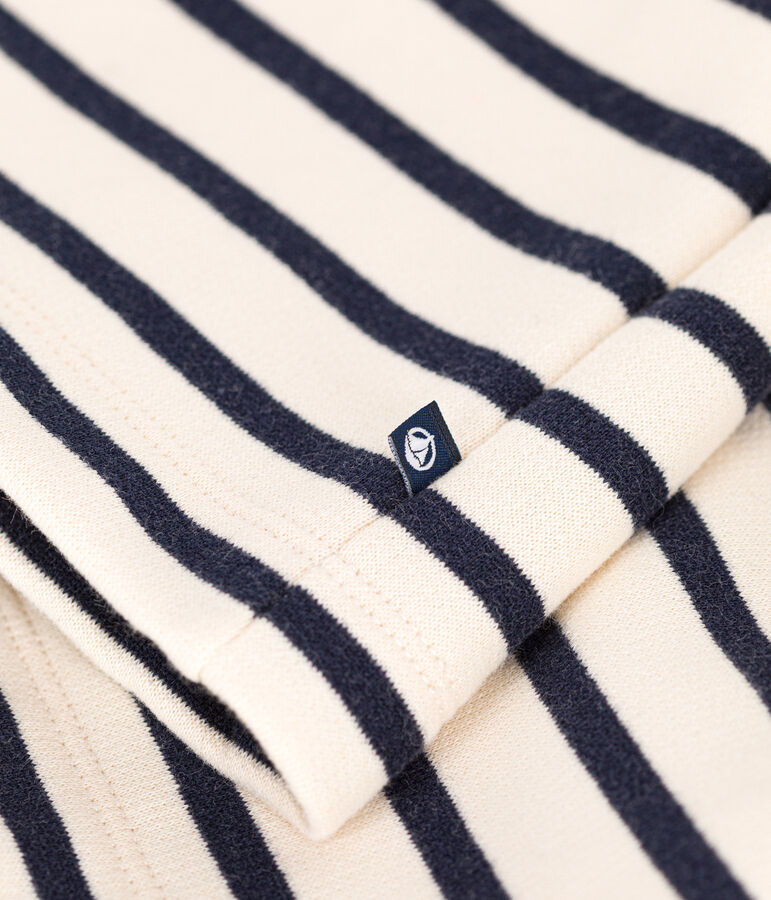 Lang&auml;rmeliges Kinder-Kleid aus aufgerautem Molton f&uuml;r M&auml;dchen naturfarben/blau