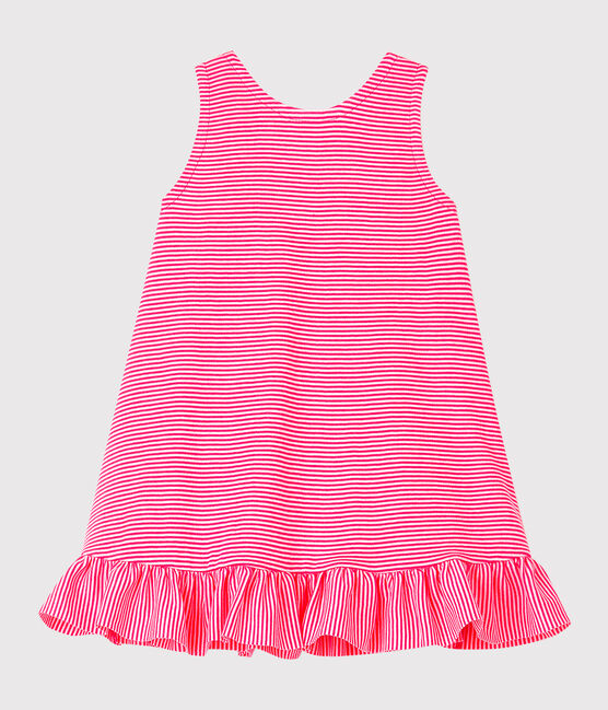 Ärmelloses Baby-Strickkleid für Mädchen rosa GEISHA/weiss MARSHMALLOW