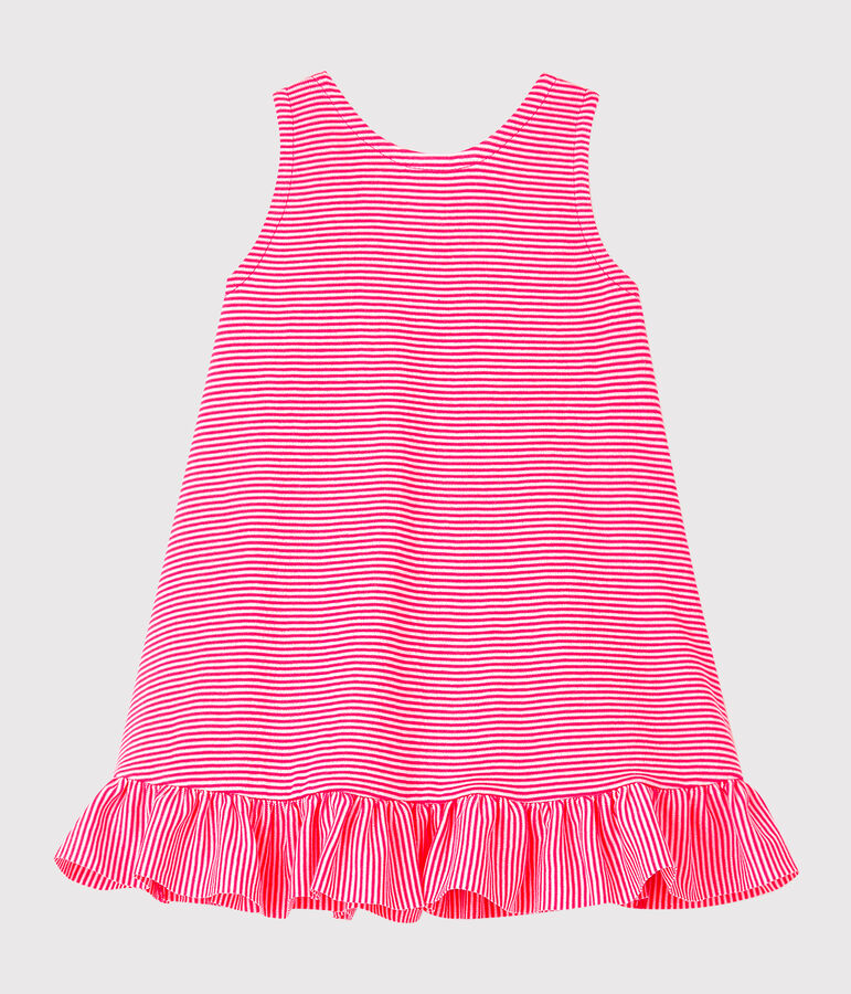 &Auml;rmelloses Baby-Strickkleid f&uuml;r M&auml;dchen rosa/weiss