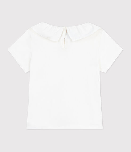 Kurzärmeliges Kinder T-Shirt mit Kragen aus einfarbiger Baumwolle weiss MARSHMALLOW