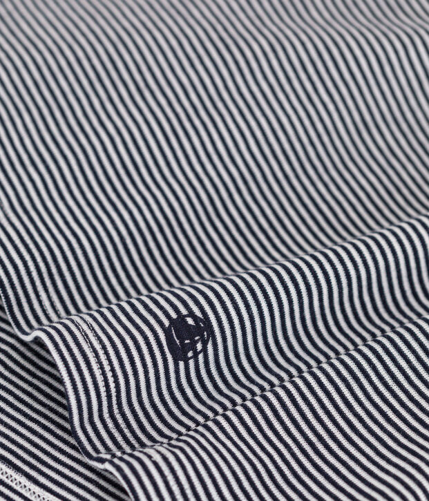 Kurz&auml;rmeliges Damen-T-Shirt L'Iconique aus gestreiftem Rippstrick blau/weiss