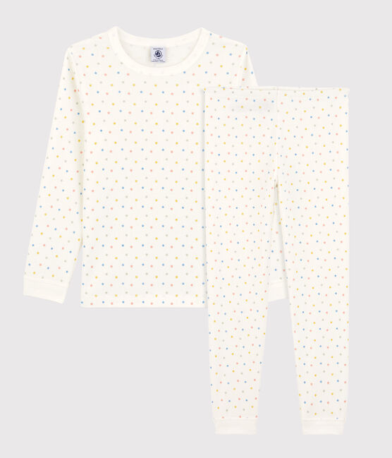 Kinderpyjama aus Bio-Baumwolle mit Sternen weiss MARSHMALLOW/weiss MULTICO