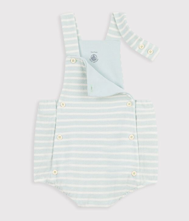 Baby-Kurzoverall aus Baumwollfrottee mit Streifen blau/naturfarben
