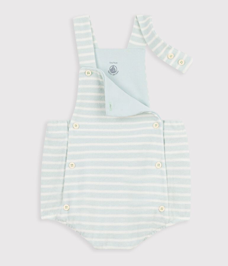 Baby-Kurzoverall aus Baumwollfrottee mit Streifen blau/naturfarben