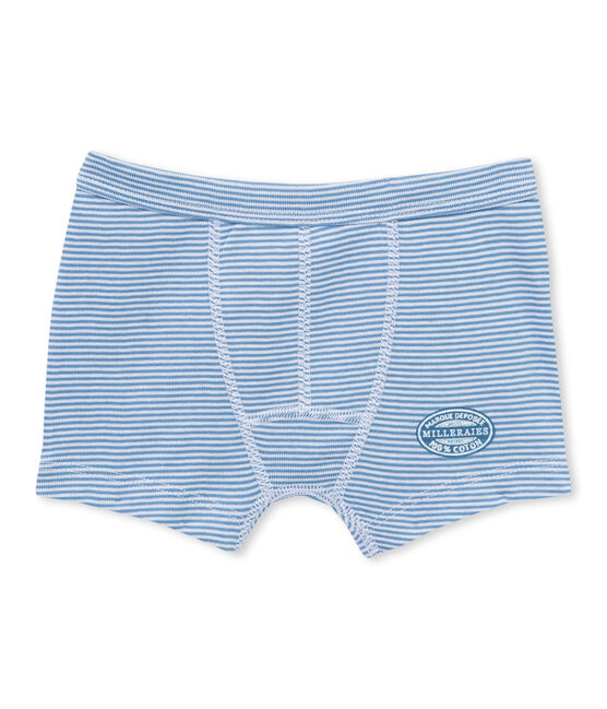 Jungen-Boxershorts mit Milleraies-Ringelmuster blau ALASKA/weiss ECUME
