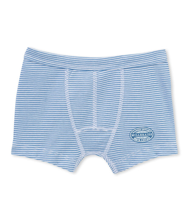 Jungen-Boxershorts mit Milleraies-Ringelmuster blau/weiss