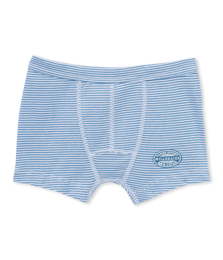 Jungen-Boxershorts mit Milleraies-Ringelmuster blau/weiss