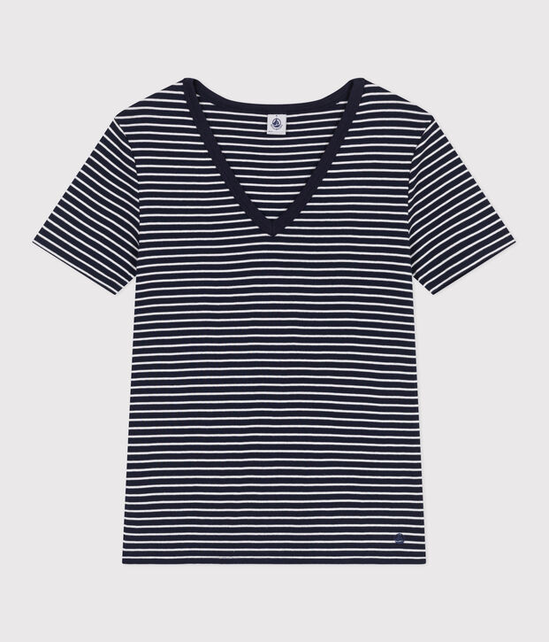 Damen-T-Shirt L'Iconique aus Baumwolle mit Streifen blau/weiss
