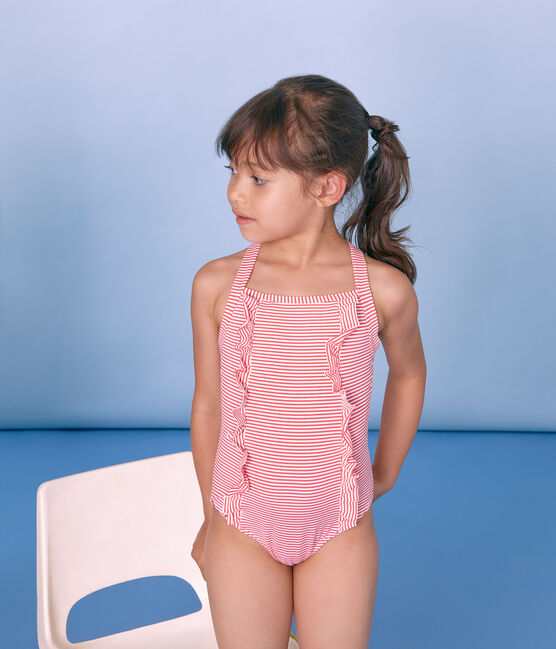 1-teiliger Kinder-Badeanzug Mädchen rosa GROSEILLER/weiss MARSHMALLOW