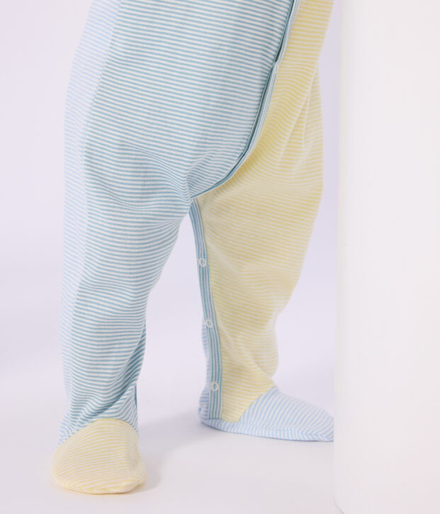 Strampler aus Baumwolle mit Streifen gr&uuml;n/weiss