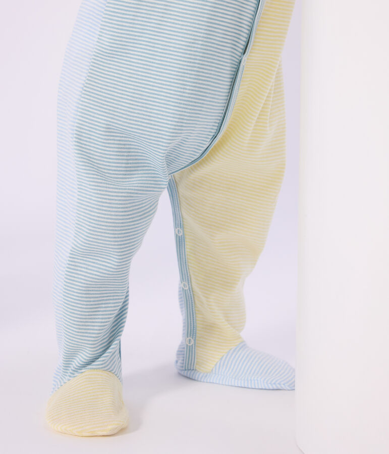 Strampler aus Baumwolle mit Streifen gr&uuml;n/weiss