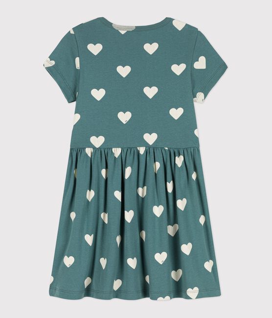 Kurzärmeliges Kleid aus Bio-Baumwolle für Mädchen grün BRUT/weiss AVALANCHE