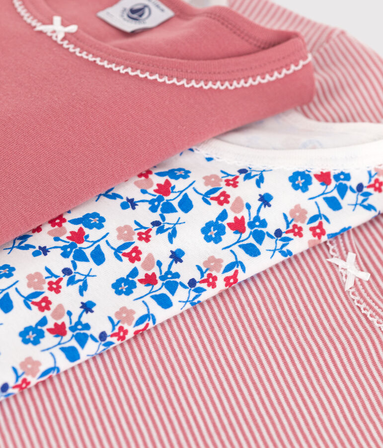 3er-Set kurz&auml;rmelige Kinder-T-Shirts aus Baumwolle mit Blumenmotiv vielfarbig