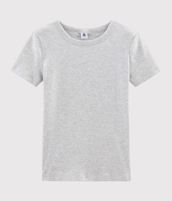 Damen-T-Shirt aus Baumwolle mit Rundhalsausschnitt grau BELUGA CHINE