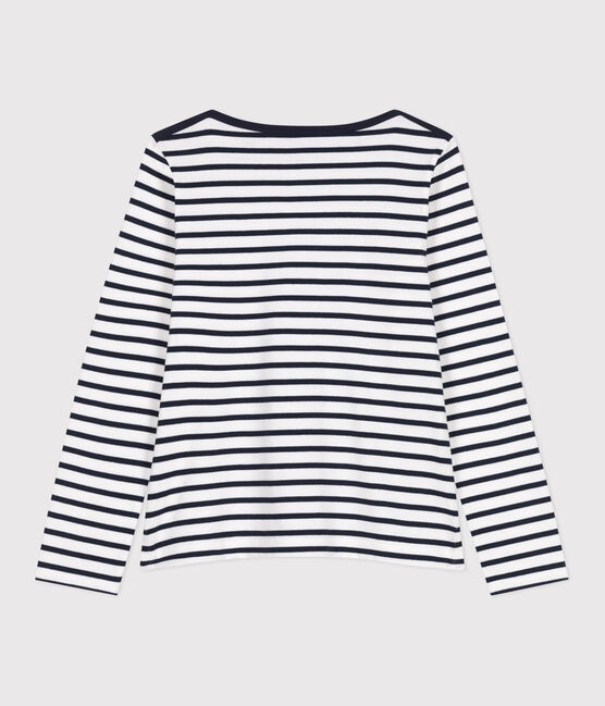 Langärmeliges Damen-Streifenshirt "Marinière" aus Baumwolle weiss MARSHMALLOW/blau SMOKING