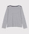 Langärmeliges Damen-Streifenshirt "Marinière" aus Baumwolle weiss MARSHMALLOW/blau SMOKING
