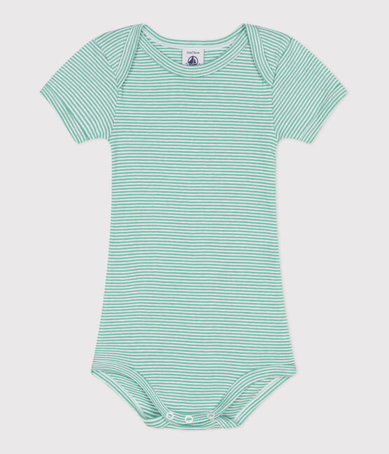 Kurzärmeliger Baby-Body aus Baumwolle mit Print grün ALOEVERA/weiss MARSHMALLOW