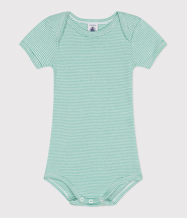 Kurz&auml;rmeliger Baby-Body aus Baumwolle mit Print gr&uuml;n/weiss