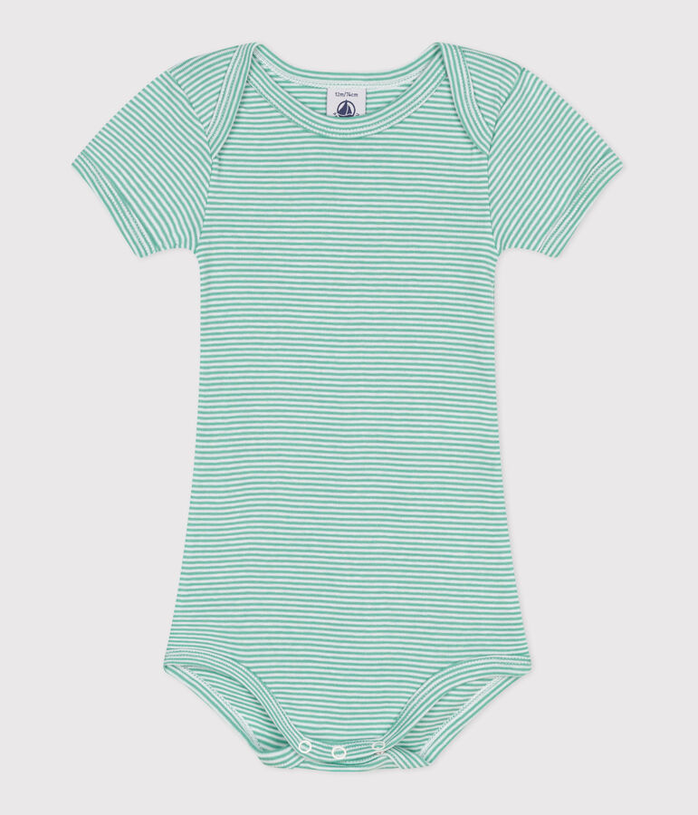 Kurz&auml;rmeliger Baby-Body aus Baumwolle mit Print gr&uuml;n/weiss