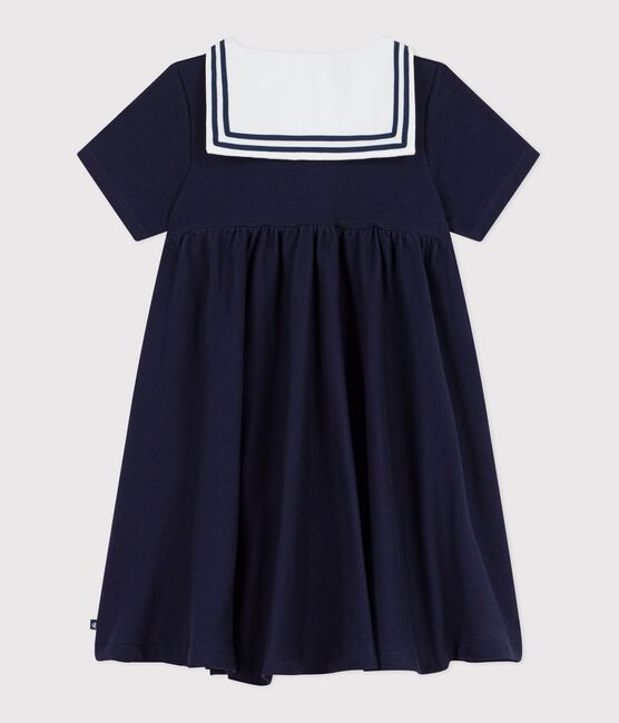 Kurzärmeliges Kinder-Kleid aus einfarbiger Baumwolle blau SMOKING