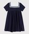 Kurzärmeliges Kinder-Kleid aus einfarbiger Baumwolle blau SMOKING