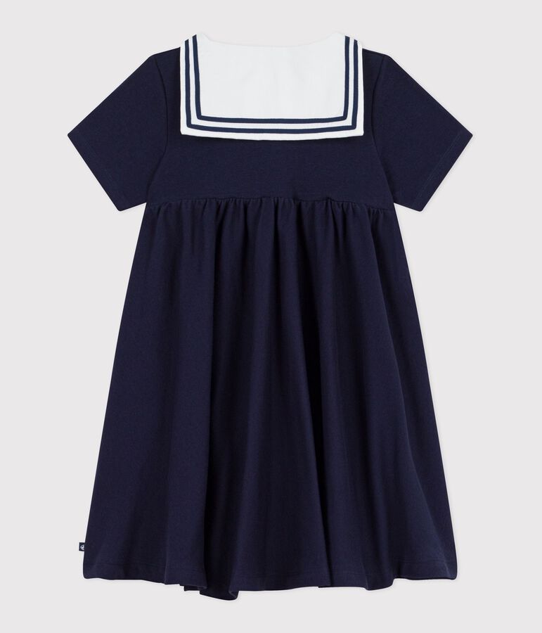 Kurz&auml;rmeliges Kinder-Kleid aus einfarbiger Baumwolle blau