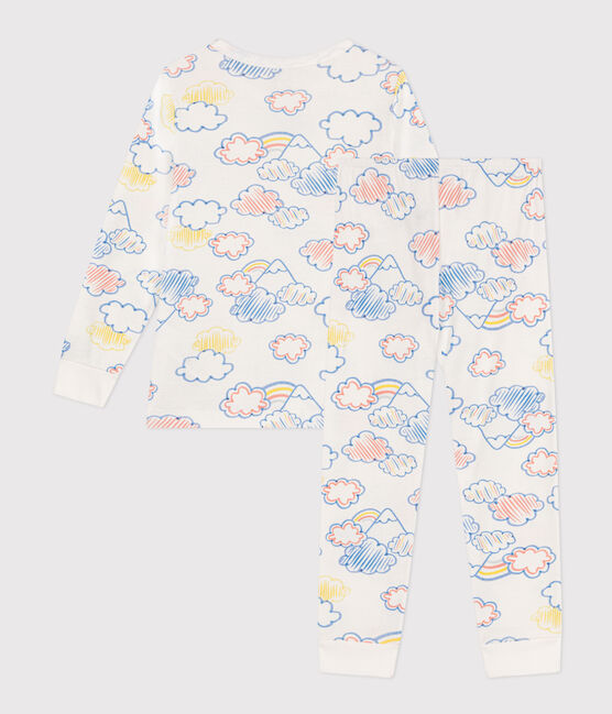 Kinderpyjama aus Baumwolle mit Wolken- und Regenbogen-Printmotiv weiss MARSHMALLOW/weiss MULTICO