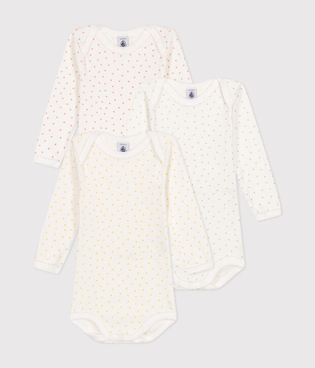 3er-Set lang&auml;rmelige Baby-Bodys mit Herzmotiv aus Baumwolle vielfarbig