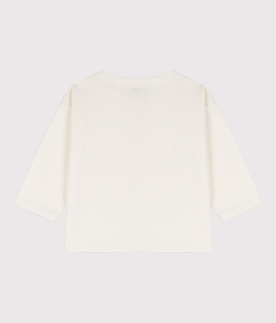 Langärmeliges Baby-T-Shirt aus Baumwolle weiss MARSHMALLOW