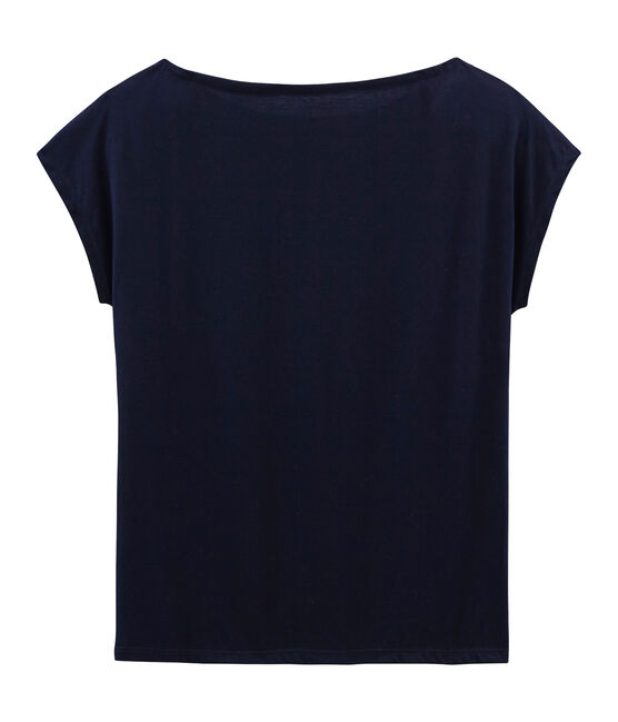 Kurzärmliges T-Shirt aus Sea Island-Baumwolle für Damen blau MARINE