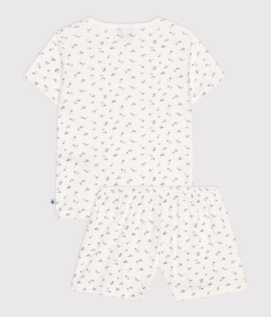 Kurzer Kinder-Pyjama aus Baumwolle mit Lochstickerei im Blumenmuster weiss MARSHMALLOW/weiss MULTICO