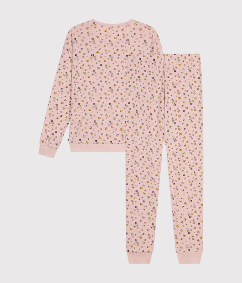 Damen-Pyjama aus Baumwolle mit Blumenmuster rosa/vielfarbig