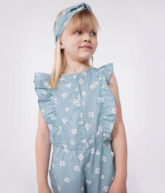 Ärmelloser Kinder-Overall mit Blumenmuster blau PAUL/weiss MARSHMALLOW