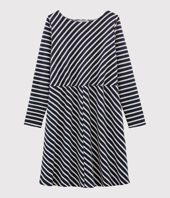 Langärmliges Kleid für Damen blau SMOKING/beige COQUILLE