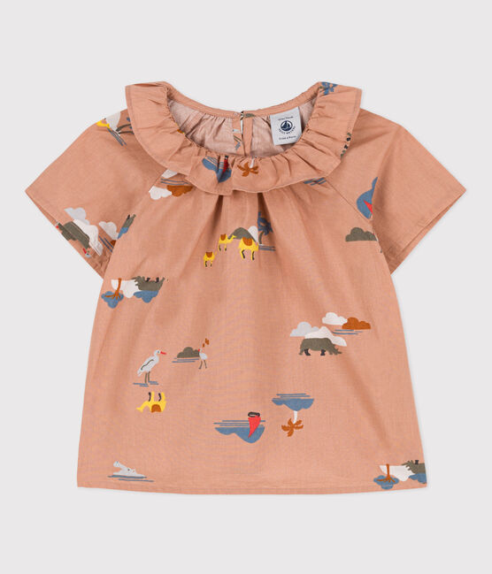 Kurzärmelige Baby-Bluse aus bedrucktem Popeline. VINTAGE/ MULTICO