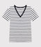 T-Shirt L’ICONIQUE aus Baumwolle mit V-Ausschnitt für Damen weiss MARSHMALLOW/blau SMOKING