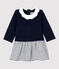 Baby-Kleid aus Molton für Mädchen weiss MARSHMALLOW/blau SMOKING