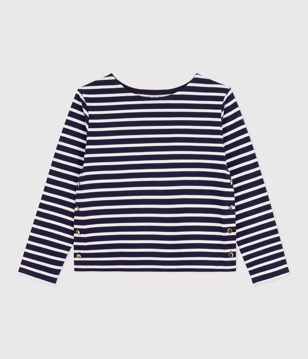 Damen-Shirt Marini&egrave;re aus Baumwolle mit Streifen blau/weiss