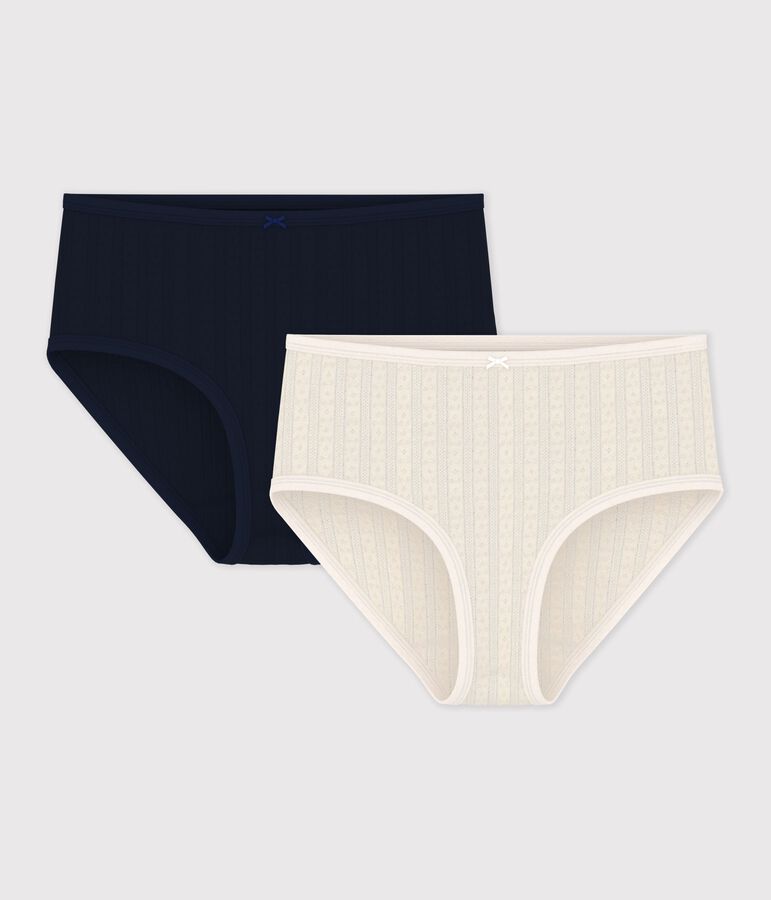 Set Damen-Taillenslips High-Waist aus Baumwolle mit Lochstickerei vielfarbig