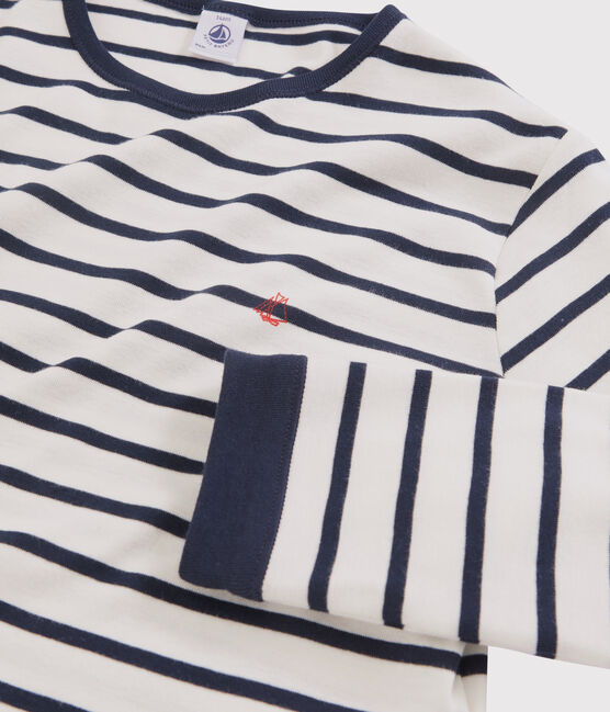Kinderpyjama aus Baumwolle mit Matrosenmuster für Jungen weiss MARSHMALLOW/blau SMOKING