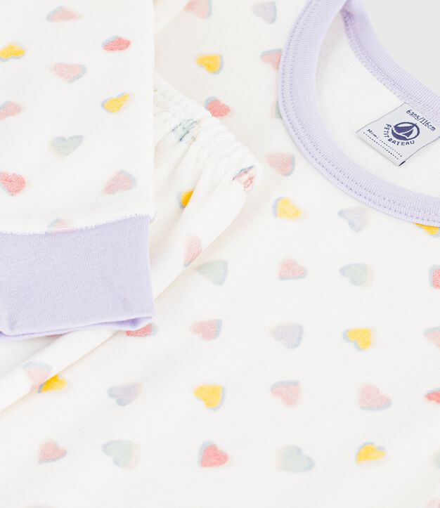 Kinder-Pyjama aus Nicki mit Herzmotiv weiss/vielfarbig
