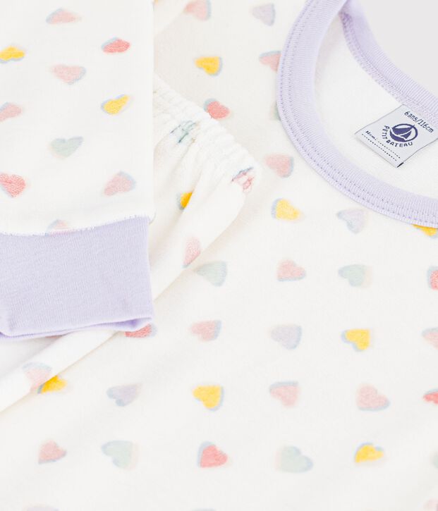 Kinder-Pyjama aus Nicki mit Herzmotiv weiss/vielfarbig