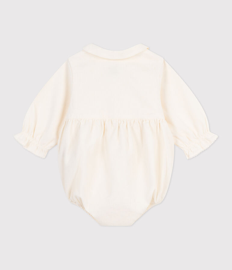 Kurzer Baby-Overall f&uuml;r Festtage aus besticktem Fein-Cord naturfarben